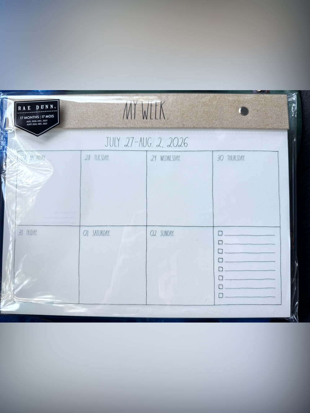NEW Rae Dunn My Week Weekly Planner 17 Month Aug 2026-Dec 2027 Desk Pad Kraft